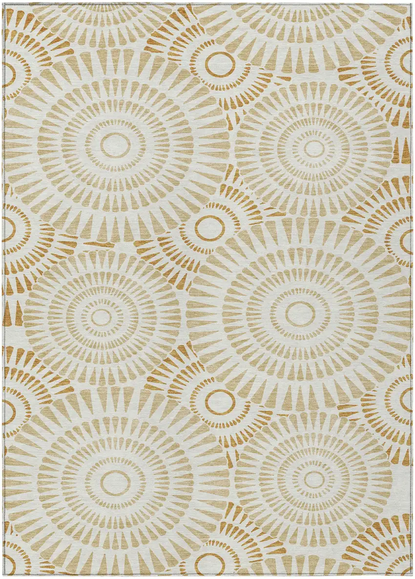 Gold Brown And Ivory Geometric Washable Indoor Outdoor Area Rug Photo 2