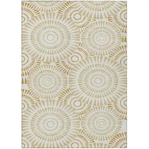 Photo of Gold Brown And Ivory Geometric Washable Indoor Outdoor Area Rug