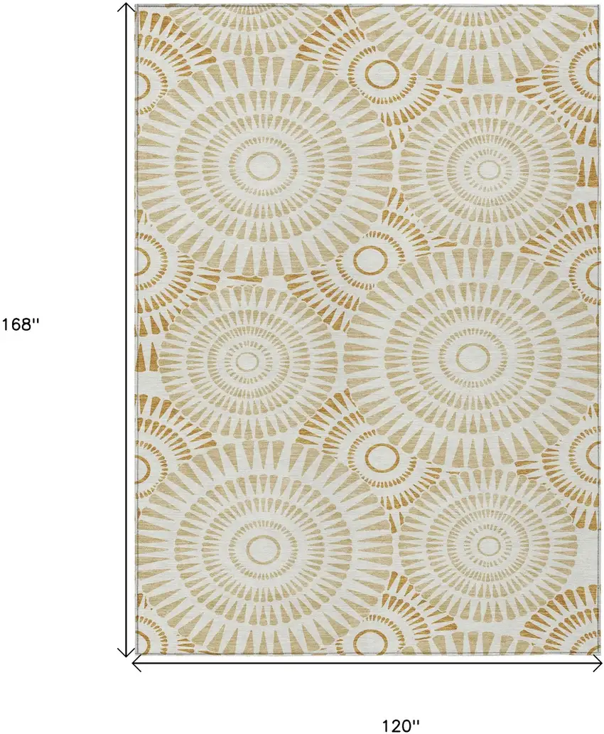 Gold Brown And Ivory Geometric Washable Indoor Outdoor Area Rug Photo 3