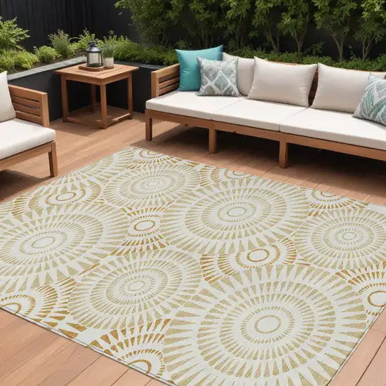 Gold Brown And Ivory Geometric Washable Indoor Outdoor Area Rug Photo 1