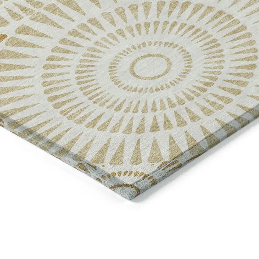 Gold Brown And Ivory Geometric Washable Indoor Outdoor Area Rug Photo 5