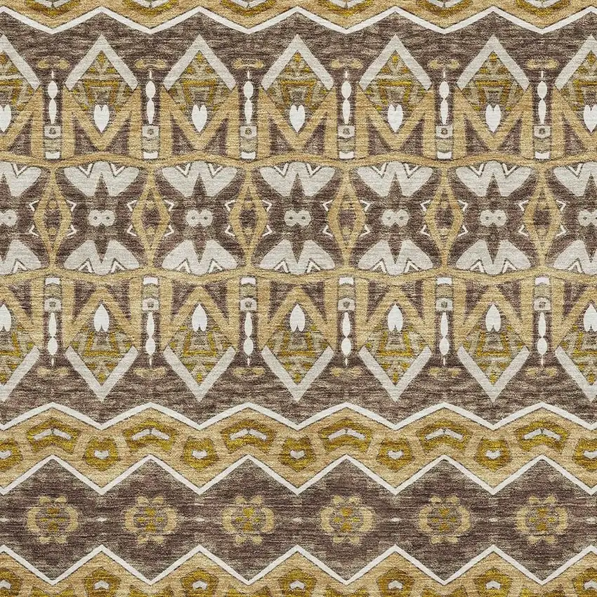 Gold Brown And Ivory Moroccan Washable Area Rug With UV Protection Photo 3