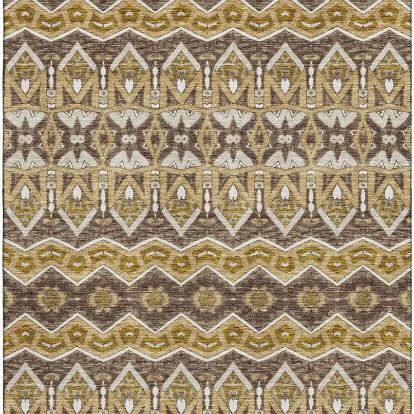 Gold Brown And Ivory Moroccan Washable Area Rug With UV Protection Photo 4