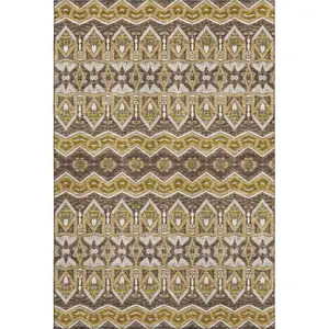 Photo of Gold Brown And Ivory Moroccan Washable Area Rug With UV Protection