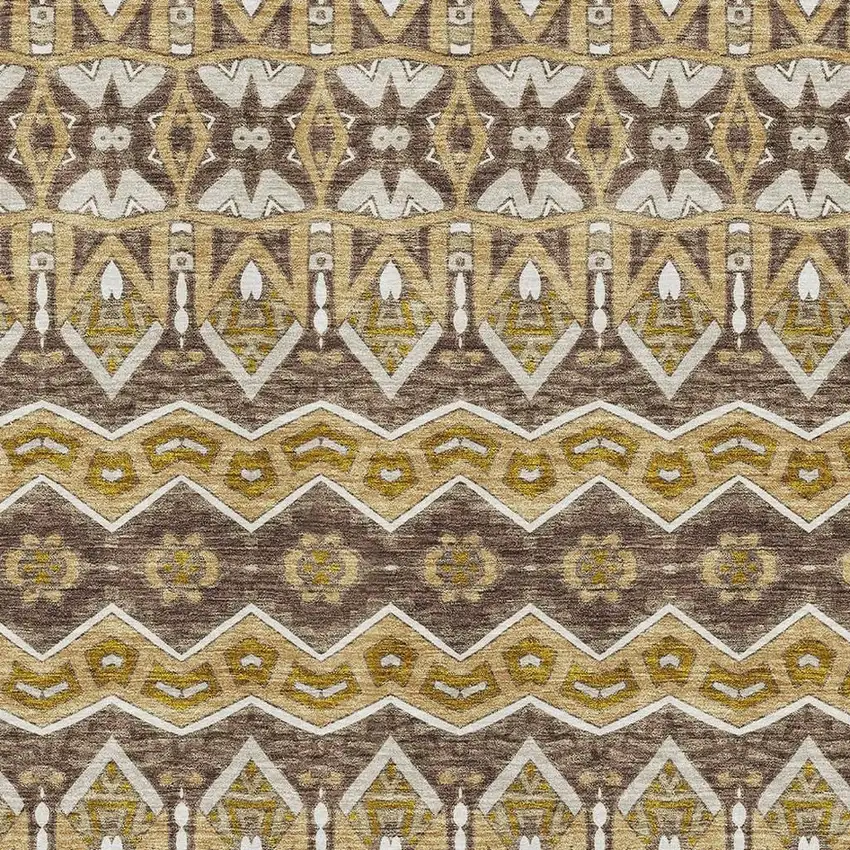 Gold Brown And Ivory Moroccan Washable Area Rug With UV Protection Photo 3