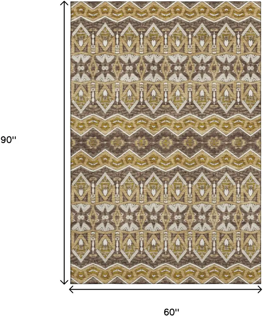 Gold Brown And Ivory Moroccan Washable Area Rug With UV Protection Photo 3
