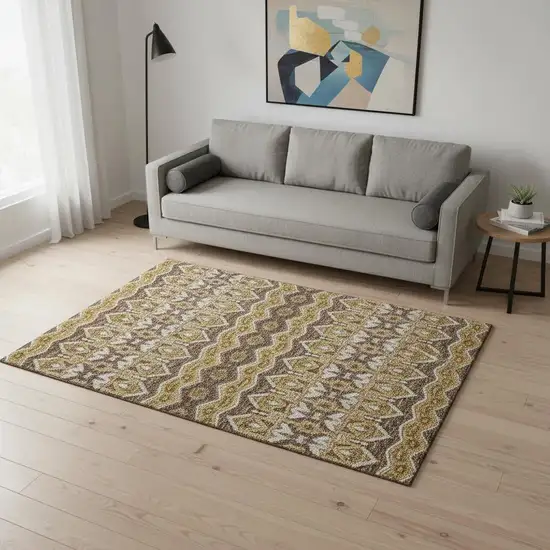 Gold Brown And Ivory Moroccan Washable Area Rug With UV Protection Photo 2