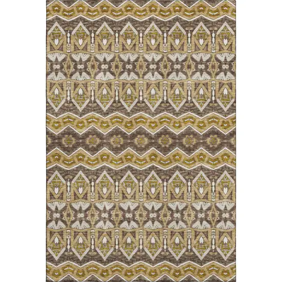 Gold Brown And Ivory Moroccan Washable Area Rug With UV Protection Photo 1