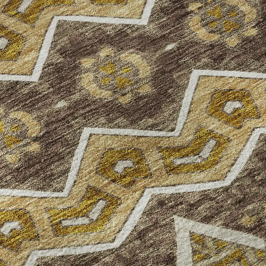 Gold Brown And Ivory Moroccan Washable Area Rug With UV Protection Photo 8