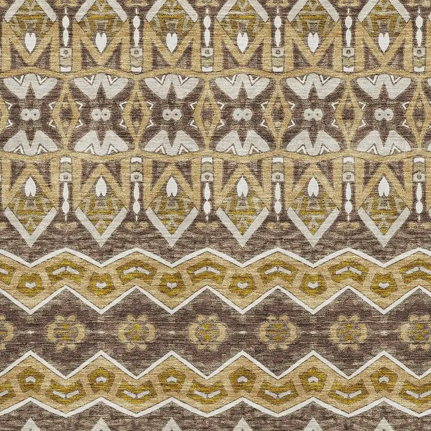 Gold Brown And Ivory Moroccan Washable Area Rug With UV Protection Photo 3