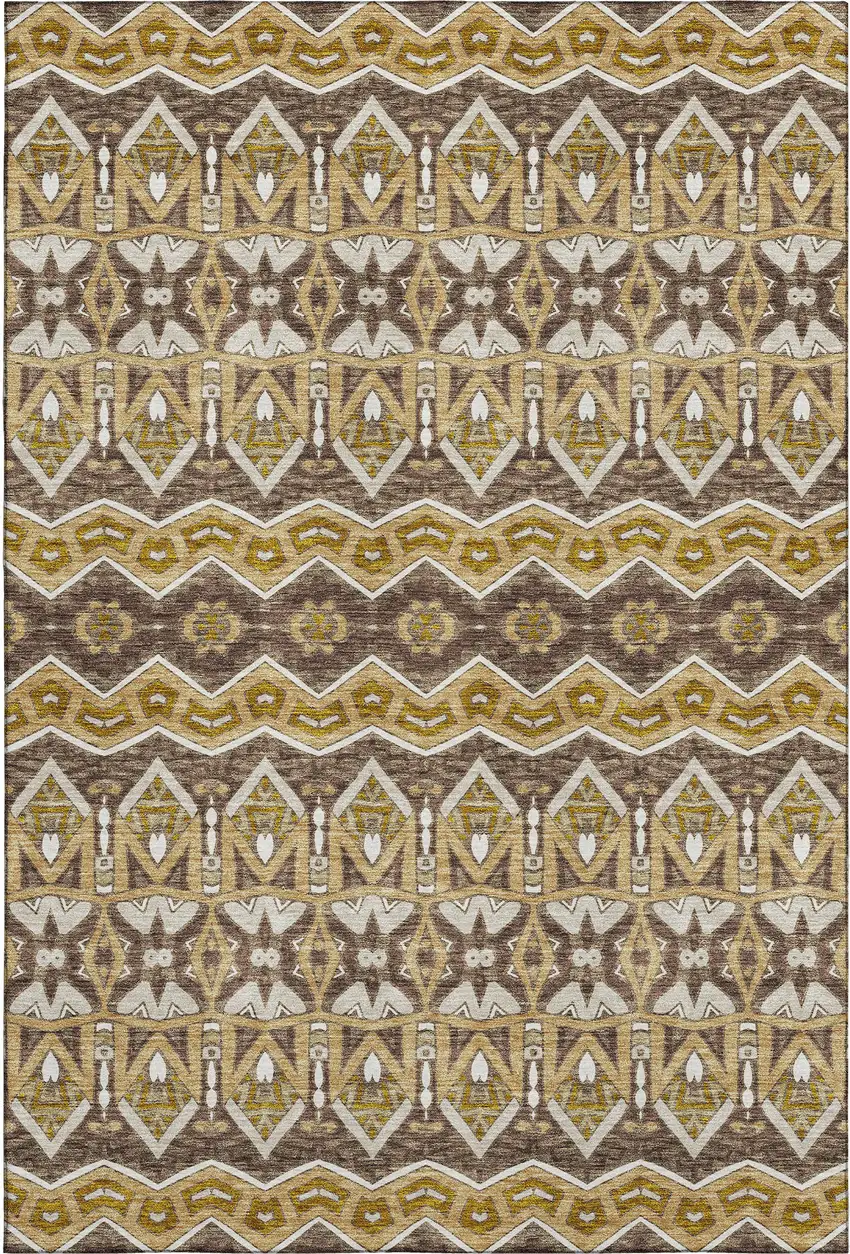 Gold Brown And Ivory Moroccan Washable Area Rug With UV Protection Photo 1