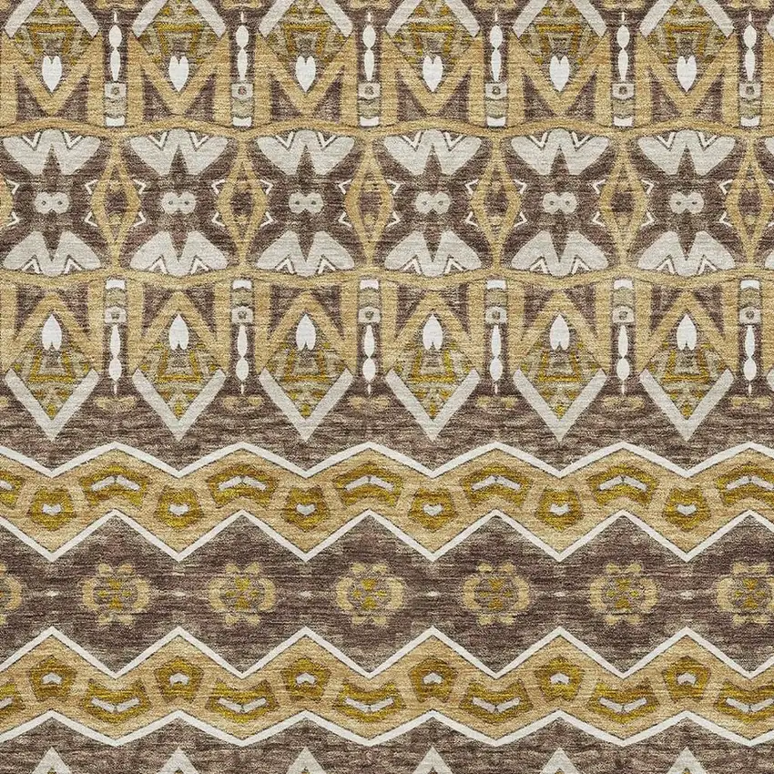 Gold Brown And Ivory Moroccan Washable Area Rug With UV Protection Photo 3