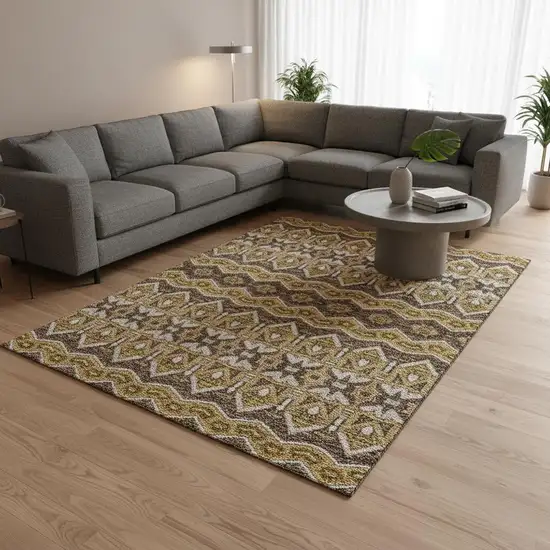 Gold Brown And Ivory Moroccan Washable Area Rug With UV Protection Photo 2