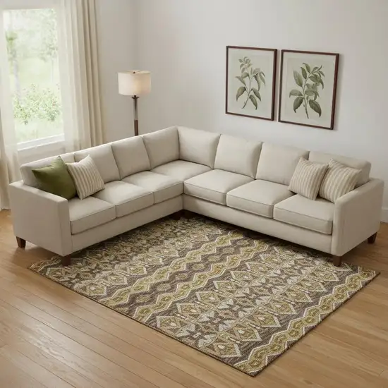 Gold Brown And Ivory Moroccan Washable Area Rug With UV Protection Photo 1