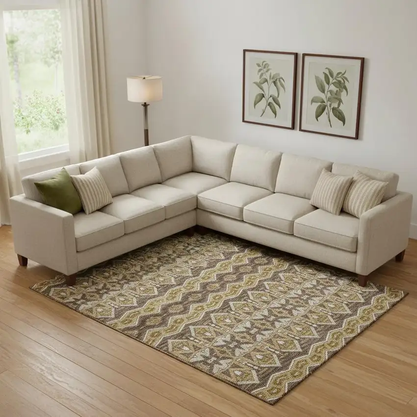 Gold Brown And Ivory Moroccan Washable Area Rug With UV Protection Photo 1