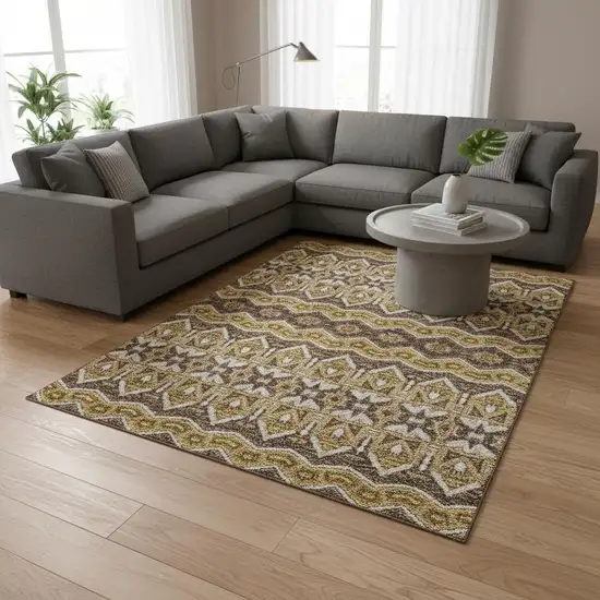 Gold Brown And Ivory Moroccan Washable Area Rug With UV Protection Photo 2