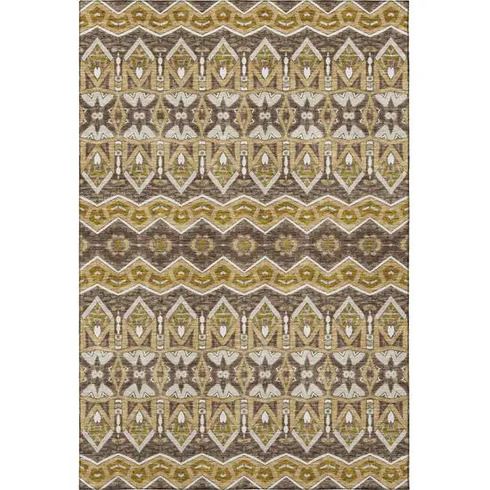 Gold Brown And Ivory Moroccan Washable Area Rug With UV Protection Photo 4