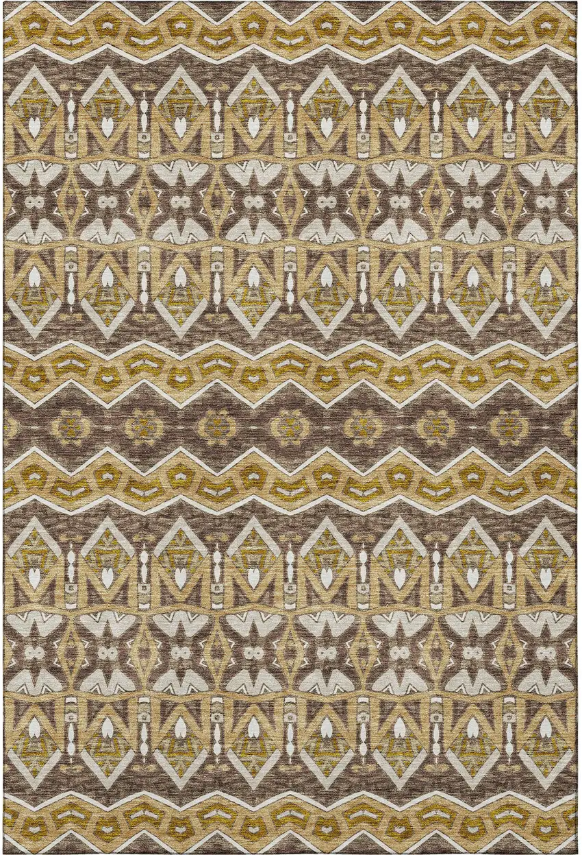 Gold Brown And Ivory Moroccan Washable Area Rug With UV Protection Photo 4