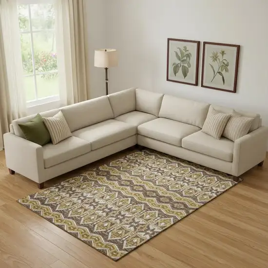 Gold Brown And Ivory Moroccan Washable Area Rug With UV Protection Photo 1