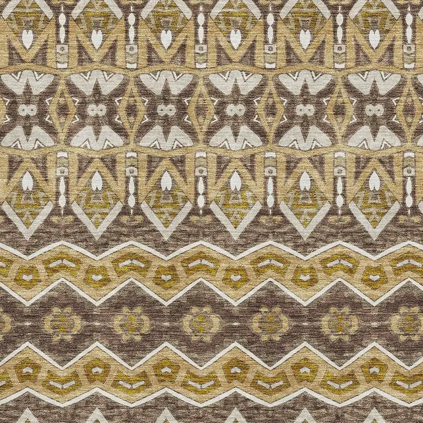 Gold Brown And Ivory Moroccan Washable Area Rug With UV Protection Photo 3