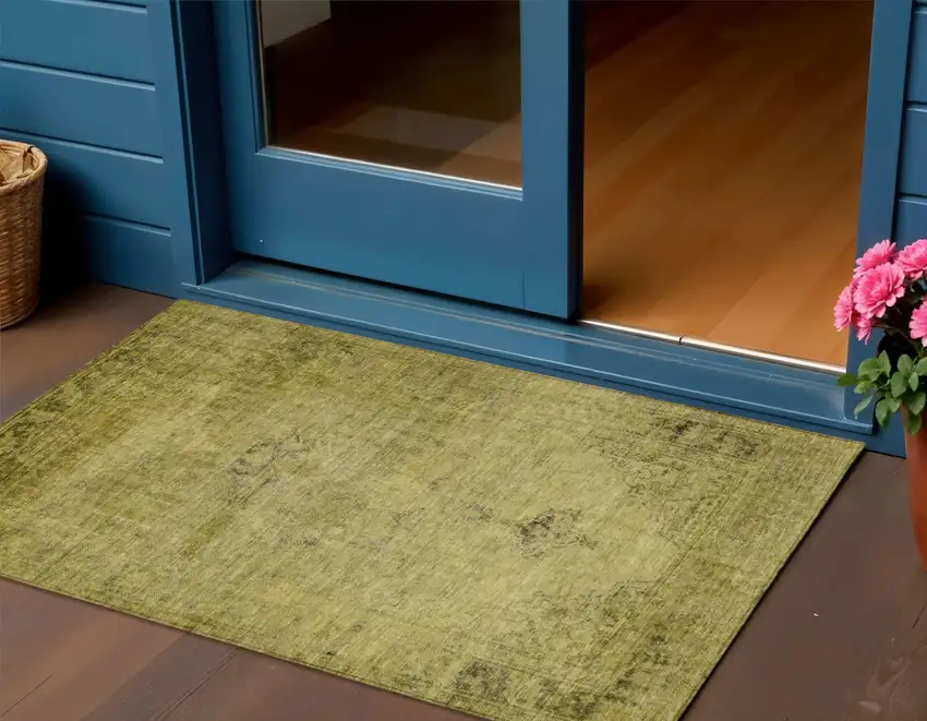 Gold Brown And Wheat Oriental Washable Indoor Outdoor Area Rug Photo 1