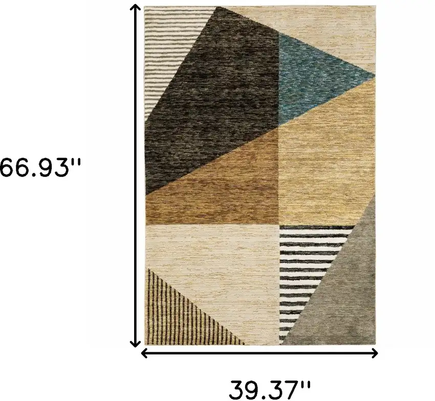 Blue and Beige Geometric Power Loom Area Rug Photo 3