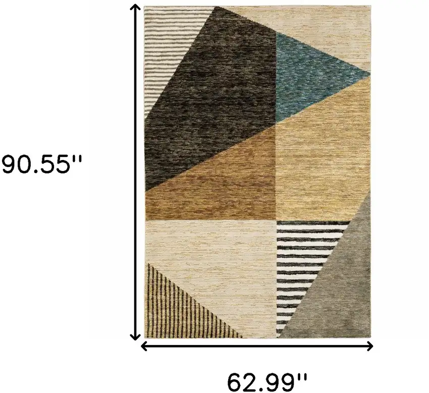Blue and Beige Geometric Power Loom Area Rug Photo 3