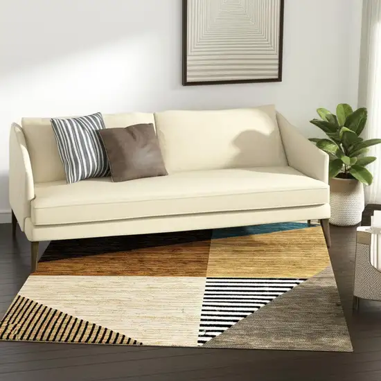 Blue and Beige Geometric Power Loom Area Rug Photo 1