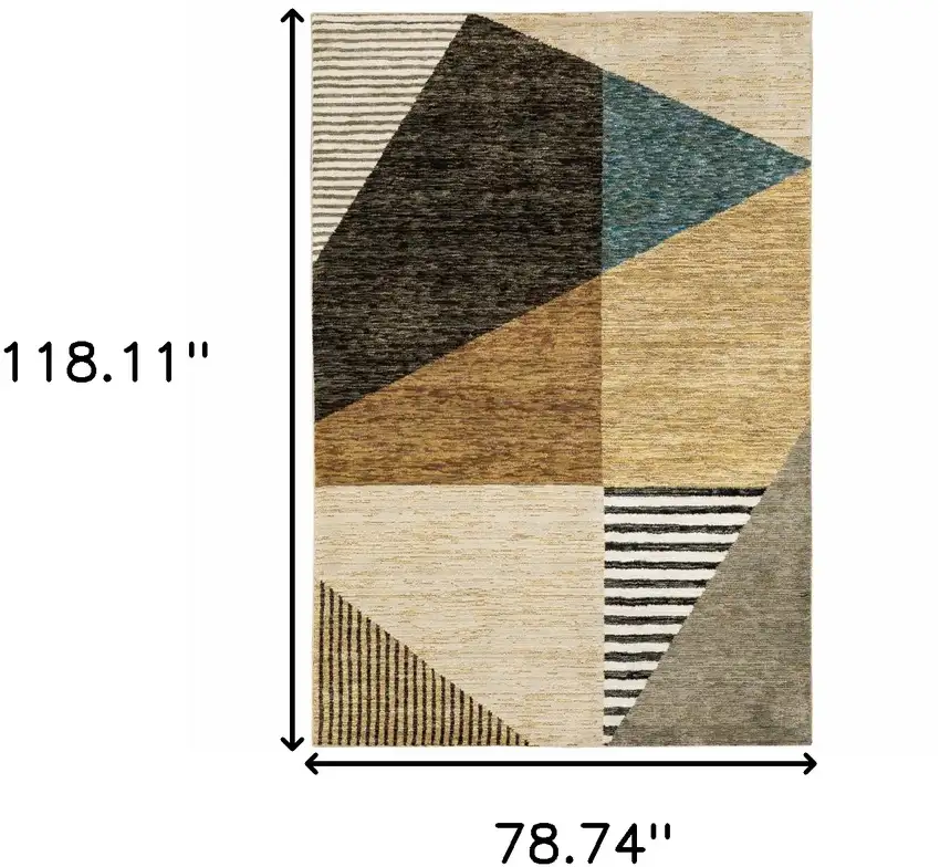 Gold Brown Blue Charcoal Rust and Beige Geometric Power Loom Area Rug Photo 3