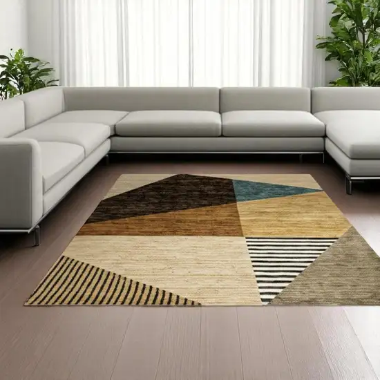 Gold Brown Blue Charcoal Rust and Beige Geometric Power Loom Area Rug Photo 1