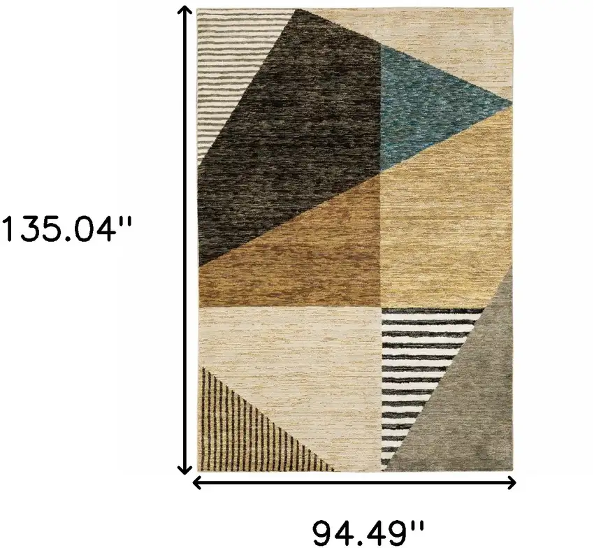 Blue and Beige Geometric Power Loom Area Rug Photo 3