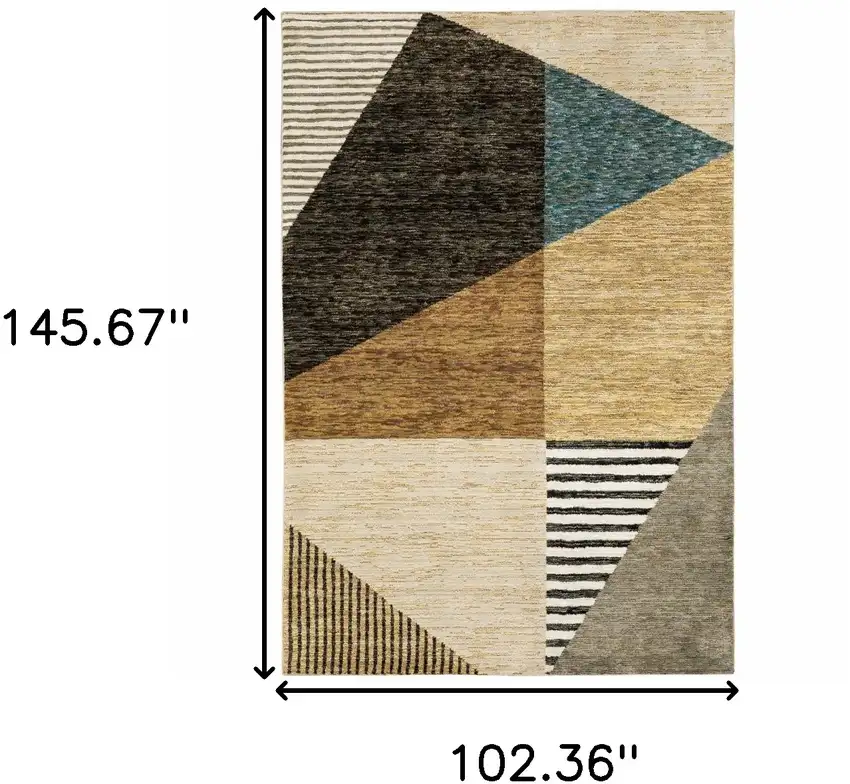 Blue and Beige Geometric Power Loom Area Rug Photo 3