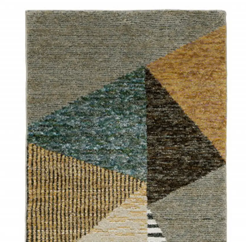8' Runner Blue and Beige Geometric Power Loom Runner Rug Photo 8