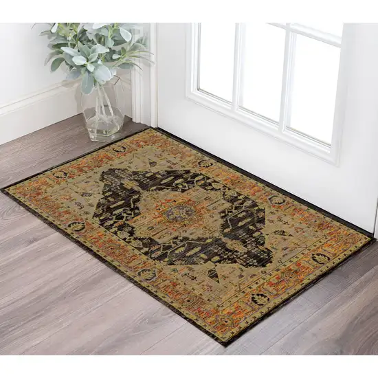 Gold And Gray Oriental Area Rug Photo 1