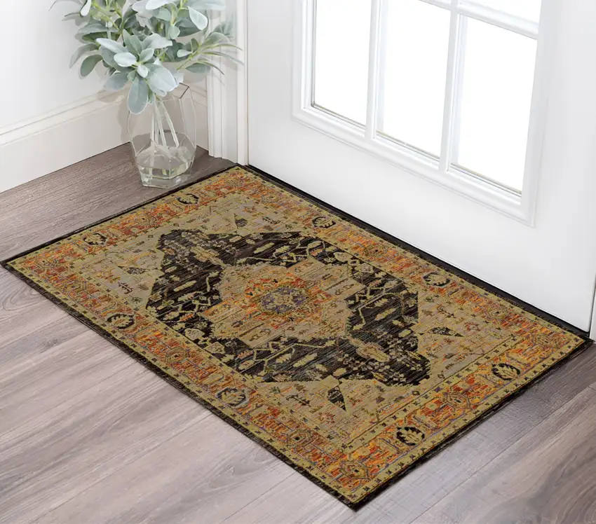 Gold And Gray Oriental Area Rug Photo 1