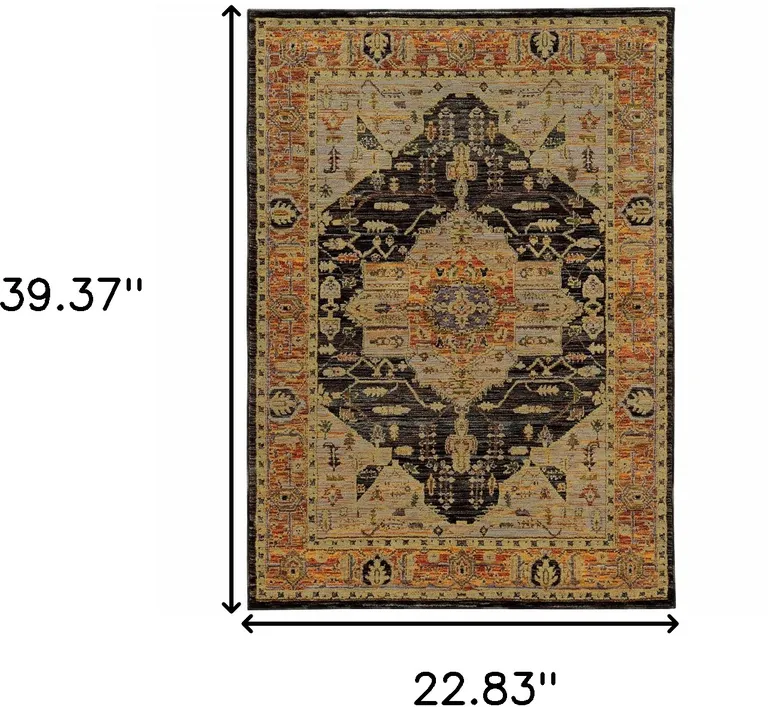 Gold Brown Grey Rust Green And Purple Oriental Power Loom Stain Resistant Area Rug Photo 3