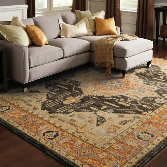 Gold And Gray Oriental Area Rug Photo 5