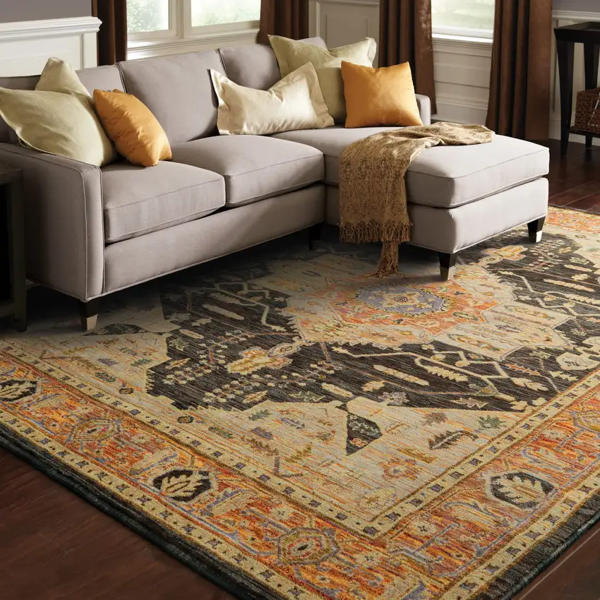 Gold And Gray Oriental Area Rug Photo 5