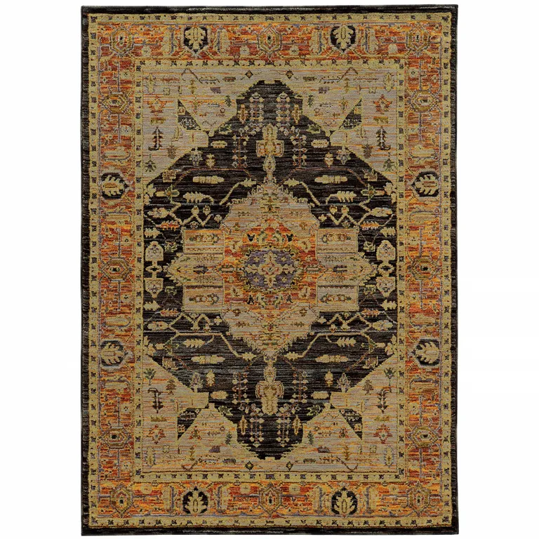 Gold Brown Grey Rust Green And Purple Oriental Power Loom Stain Resistant Area Rug Photo 2