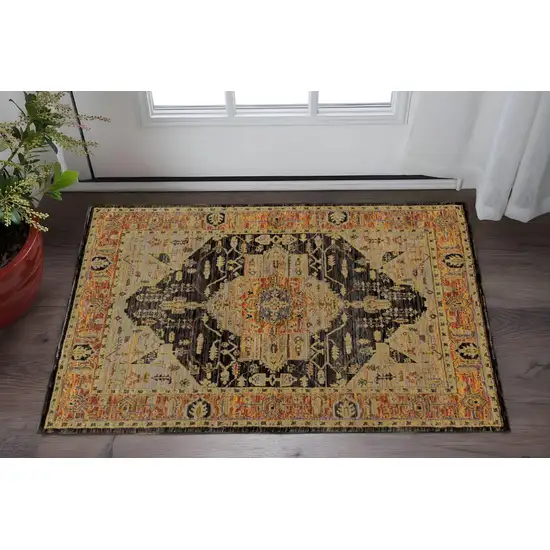 Black and Gold Oriental Power Loom Area Rug Photo 1