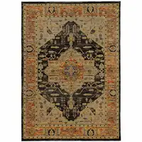 Photo of Gold Brown Grey Rust Green And Purple Oriental Power Loom Stain Resistant Area Rug