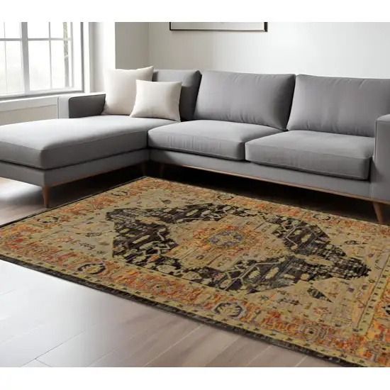 Black and Gold Oriental Power Loom Area Rug Photo 1
