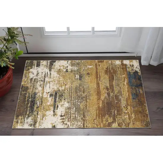 Gold Brown Rust Grey Blue And Beige Abstract Power Loom Stain Resistant Area Rug Photo 1
