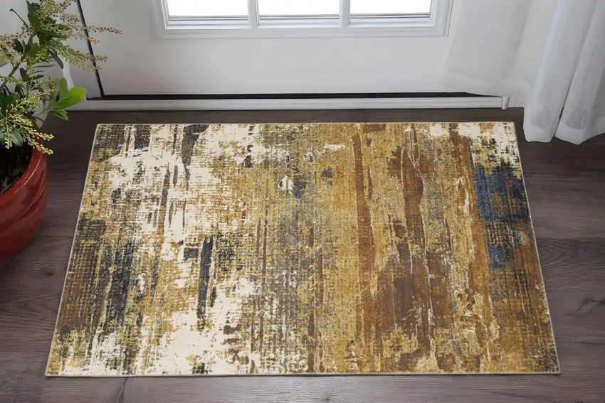 Gold Brown Rust Grey Blue And Beige Abstract Power Loom Stain Resistant Area Rug Photo 1