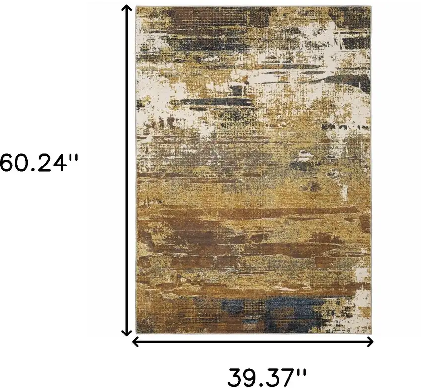 Gold Brown Rust Grey Blue And Beige Abstract Power Loom Stain Resistant Area Rug Photo 3