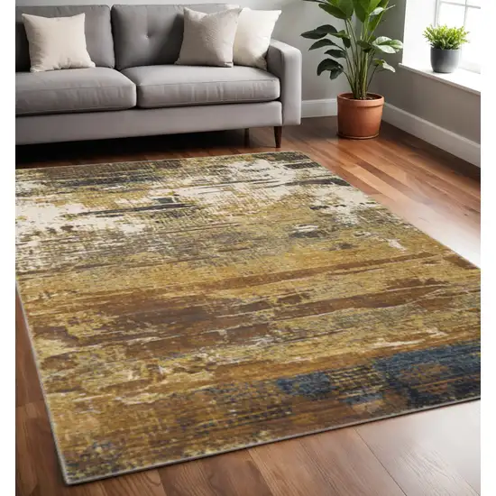 Gold Brown Rust Grey Blue And Beige Abstract Power Loom Stain Resistant Area Rug Photo 1