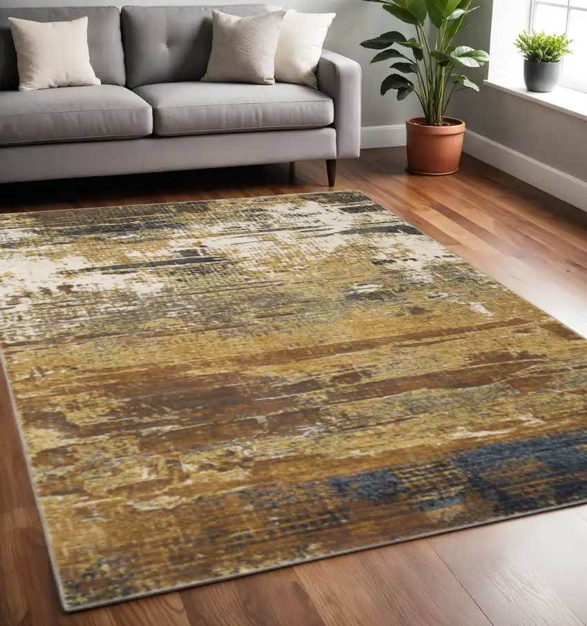 Gold Brown Rust Grey Blue And Beige Abstract Power Loom Stain Resistant Area Rug Photo 1
