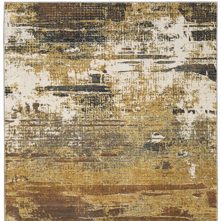 6' X 9' Gold Brown Rust Grey Blue And Beige Abstract Power Loom Stain Resistant Area Rug Photo 5