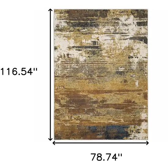 6' X 9' Gold Brown Rust Grey Blue And Beige Abstract Power Loom Stain Resistant Area Rug Photo 3