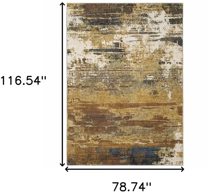 6' X 9' Gold Brown Rust Grey Blue And Beige Abstract Power Loom Stain Resistant Area Rug Photo 3